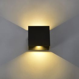 Modern black Indoor 12W Square LED Wall Lamps Surface Mounted COB LED Wall Sconces Light 85-260V Hallway Stair Up Down Lighting