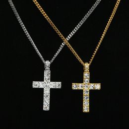 Hip Hop Jesus Crossing Crystal Pendant Men Women Christmas Gifts Iced Out Gold Silver Bling Rhinestone Crystal Pendants Necklaces Jewellery
