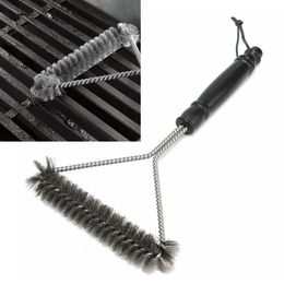 12inch 3-Sided BBQ Grill Brush Non-stick Barbecue Grill BBQ Brush Stainless Steel Wire Bristles Cleaning Brushes With Handle Durable Cooking