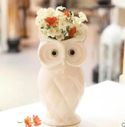 White Coruja ceramica Owl home decor Owl flower vase pot handicraft crafts room decoration handicraft porcelain animal figurine