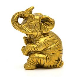6CM Chinese Brass Bronze FengShui Auspicious Animal Elephant Statue Sculpture