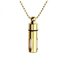 Gold Cylindrical Glass Liner Memorial Urn Pendant Necklace Stainless Steel Detachable for Ashes Keepsake Cremation Jewellery