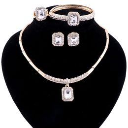 Jewellery Sets For Women Crystal Nigerian African Beads Necklace Earrings Bracelet Ring Fashion Geometric Jewellery Set