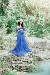 Superposición de encaje Maternity Wrap Maxi Dress Apoyos de fotografía Fancy Gown con tren para Baby Shower Photo Shoot