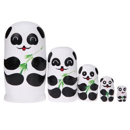 matryoshka toys UK - 5pcs Set Wooden Matryoshka Dolls Cute Panda Paint Russian Nesting Doll Handmade Wooden Toy Gift for Children Kids
