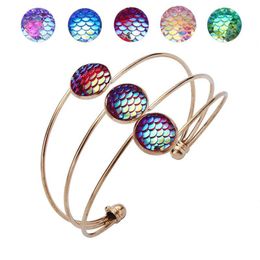Gold Tone Mermaid Scales Charm Cuff Bracelet Fashion Silver Color Three Layers Bangle Bracelet For Women Fine Jewelry