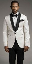 Customise White Groom Tuxedos Groomsmen Shawl Lapel One Button Best Man Suits Mens Wedding Suits (Jacket+Pants+Bows Tie)NO;140