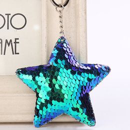 Fish Scale Sequin Star Keychain Key Ring Holders Bag hang Women kids Fashion Jewelry Gift Drop Ship 340052