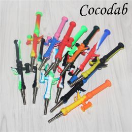 wholesale Hookahs RPG shape Slicone Nectar portable Concentrate smoke Pipes with Titanium Tip Dab Straw Oil Rigs pipe for wax hand pipe