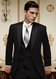 New Arrivals Two Button Black Groom Tuxedos Groomsmen Notch Lapel Best Man Blazer Mens Wedding Suits (Jacket+Pants+Vest+Tie) H:705