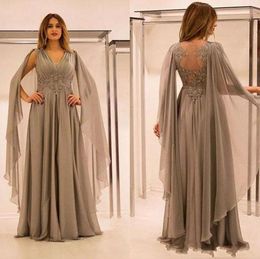 Elegant Chiffon Illusion Back Mother Of The Bride Dresses With Lace Applique Beads Ruched V Neck Mother Groom Dresses Plus Size Prom Dresses
