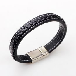 Leather Bracelet Chakra Lava Rock Cowhide Braided Mens Bracelet Healing Balancing Genuine Leather Bracelets Magnetic-Clasp