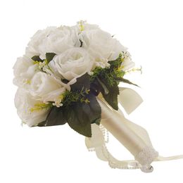 2018 Newest Wedding Bridal Bouquets with Handmade Flowers Peals Crystal Rhinestone Rose Wedding Supplies Bride Holding Brooch Bouq2417