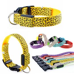 rechargeable Leopard Pet Dog LED Collar Cat Collars Flashing Nylon Neck Light Up Training Collar for dogs Pet Supplies Dog Collars