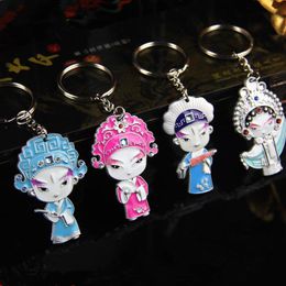 Cartoon Chinese Opera Cloisonne Enamel Keychain Gift Keyring Metal Zinc Alloy Accessory Key Pendant Charms Keychains for Car Keys