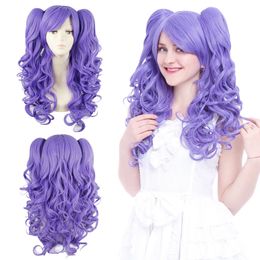 Ly & CS cheap sale dance party cosplays>>>Women Lolita 2 Ponytail Wig Clip On In Purple Long Wavy Curly Hair Cosplay Wigs