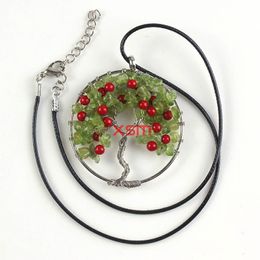 Silver Plated Natural Multi Style Gravel Wire Winding Inlay Owl Tree of Life Pendant Statement Necklace Jewelry