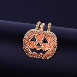 Halloween Pumpkin Pendant & Necklace Hip Hop Jewelry Men's Gold Color Cubic zircon With Rope Chain For Drop shipping