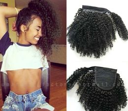 Real Human Hair Ponytail Extensions Afro Puff Curly Clip in Wrap Around Hair Pony Tails dark brown free delivery to uk