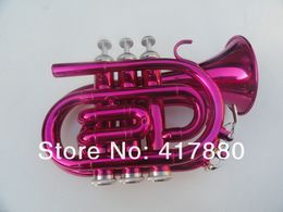 Rose Red Bb Pocket Trumpet Falling Down B Tune Musical Instrument Trumpet For Students With Case Free Shipping