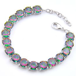 Luckyshine 6Pcs Fire Round Colorful Red Natural Mystic Topaz Gems 925 Silver Cz Zircon Bracelets Lovers Fashion Bangles Bracelets Jewelry