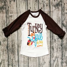 Kids Clothing 2018 Brand New Thanksgiving Baby Girls T-Shirts Tops Long Sleeve Ruffles Turkey Letter Print Cotton Autumn Girls Clothes 1-6Y