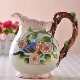 pink ceramic creative birds flowers vase coffee pot home decor crafts room wedding decorations handicraft porcelain figurines