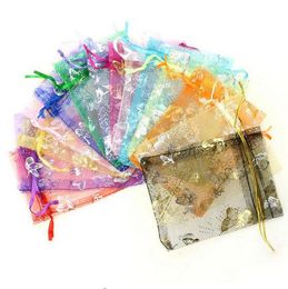 7*9cm Bronzing Butterfly Organza Bags Wedding Pouches Jewelry Packaging Bags Weding Party Gift Bag GA4