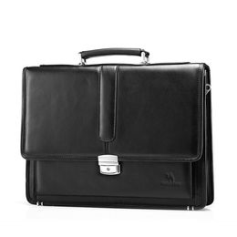Wholesale- Free Shipping Hot Men's Genuine Leather Vintage Frmal Business Lawyer Briefcase Messenger Shoulder Attache Portfolio Tote T8880