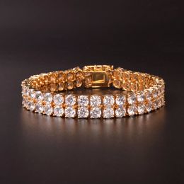 New Men's Tennis Chain Bracelet Two Row Charm Hip Hop Jewellery Ice Out Cubic Zircon Gold Silver Colour CZ Bracelets