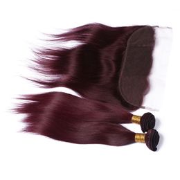 #99J Wine Red Brazilian Virgin Human Hair Weaves with Frontal Burgundy Hair Bundles Deals Straight with 13x4 Full Lace Frontal Closure