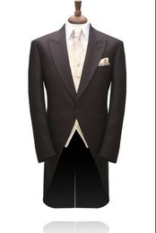 Morning Style Black Tailcoat Groom Tuxedos Eiegant Men Wedding Wear High Quality Men Formal Prom Party Suit(Jacket+Pants+Tie+Vest) NO:961