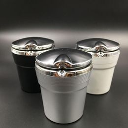 New Style Travel Portable Car Ashtray Holder Cup with LED Blue Light Cigarette Silver Black free shipping