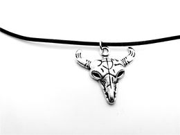 30PCS Vikings Animal OX Bull Cattle Necklace Charm Pendant African Skeleton Skull Head Helm Cow Horn Leather Rope Necklaces