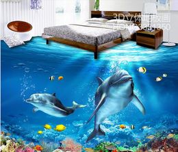 Personalizado 3d Chão Mural Papel de Parede Dolphin Bathroom 3D Piso Mural PVC impermeável auto-adesivo vinil papel de parede decoração