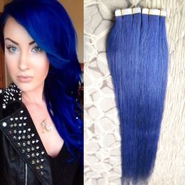 16" 18" 20" 22" 24" 26" Human Skin Weft Tape Hair Extensions 40pcs Blue Tape In Hair Extensions Remy Straight Tape Hair Extensions 100g