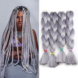 Grey High Temperature Fibre Braids Hair Kanekalon Braiding Hair Extensions Synthetic Hair Bulk 24 Inch 80g MOQ is 5 Pieces Free Shipping