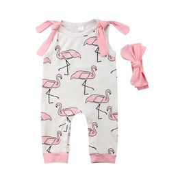 Toddler Girl Clothes 2018 New Baby Girls Clothing Sleeveless Cotton Romper Flamingo Jumpsuit Headband 2PCS Summer Infant Girls Outfits 0-24M