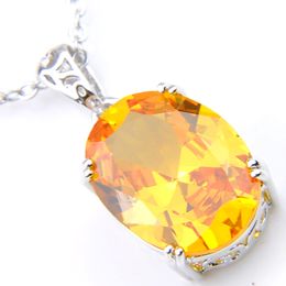 10Pcs Luckyshine Excellent Shine Oval Fire Yellow Crystal Cubic Zirconia Gemstone Silver Pendants Necklaces for Holiday Wedding Party