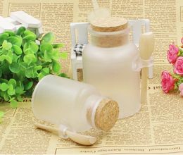 100g 200g Bath Salt ABS Bottle and Powder Plastic Bottle with Cork Jar with Wood Spoon free shipping SN1437