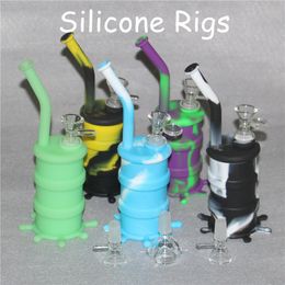 silicone mini dab rigs recycler bong 8inch protable water pipes bubbler 14mm oil rigs unbreakable hookahs bent neck bongs water pipes