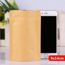 9x14cm Stand Kraft Paper Aluminum Foil Laminating Reusable Food Packaging Bags Baking Snacks Candy Tea Heat Seal Zip Lock Grip Package Pouch