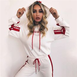 Spring Sexy Tracksuits Stpried Printed Women Sport Wear Women Casual Suit Sweet Sweatshirt With Long Pant 2pc Set