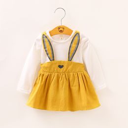 3 색 스프링 가을 아기 귀여운 드레스 아이 소녀 긴 슬리브 토끼 복장 옷 아이 공주 파티 드레스 옷 의상 의상
