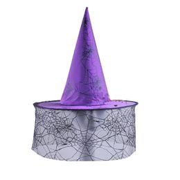 Halloween party witch hat ribbon Wizard Hat lovely printed lace Witch Pumpkin tip hat