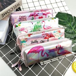 Zipper Pencilcase Waterproof PU Laser Pen Bag New Creative Cartoon Flamingo Pencil Box Student Stationery Gift 3 7sk C