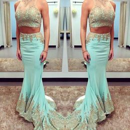 2019 Fashionable Sexy 2 Pieces Prom Dress New Arrival Mermaid Appliques Lace Party Gown Custom Make Plus Size