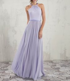 Lilac Bridesmaid Dresses Chiffon Long Halter Sleeveless Floor Length Wedding Party Dresses Cheap Light Yellow/Royal Blue/burgundy