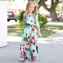 Summer Boho Dzieci Sukienki Dzieci Słodkie Z Długim Rękawem O Neck Floral Princess Dress Girl Beach Floral Dresses Dzieci Girls Party Dresses Black