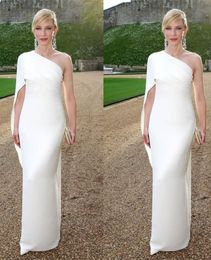 elegant white One Shoulder sheath Long Evening Dresses Satin Zipper split sleeve 2019 new Evening Gowns Summer Prom Dress Robe De 233a